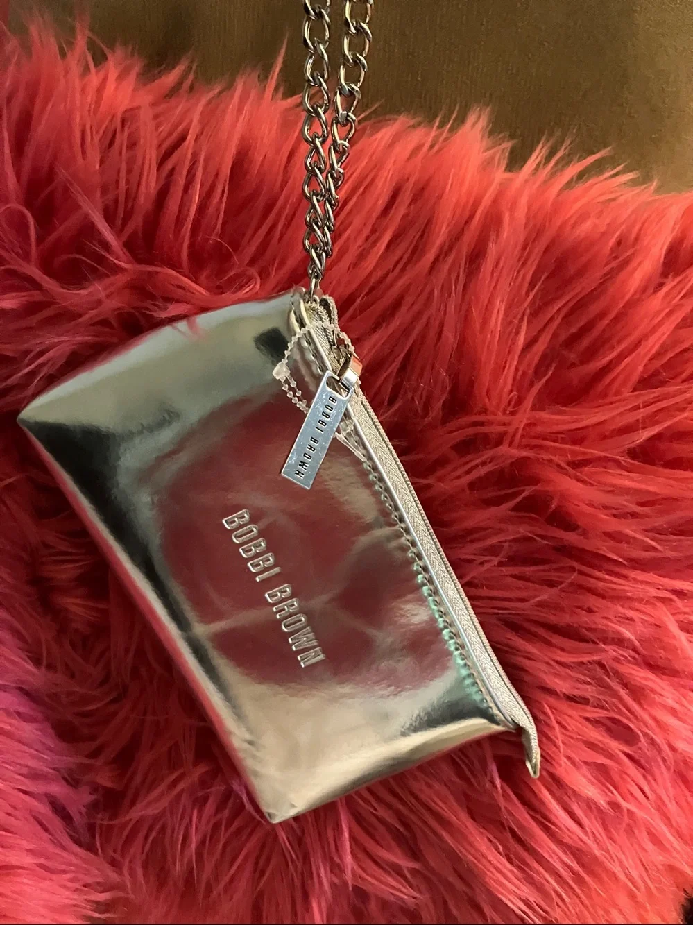 Bobbi Brown Silver Metallic Chain Wristlet Pouch